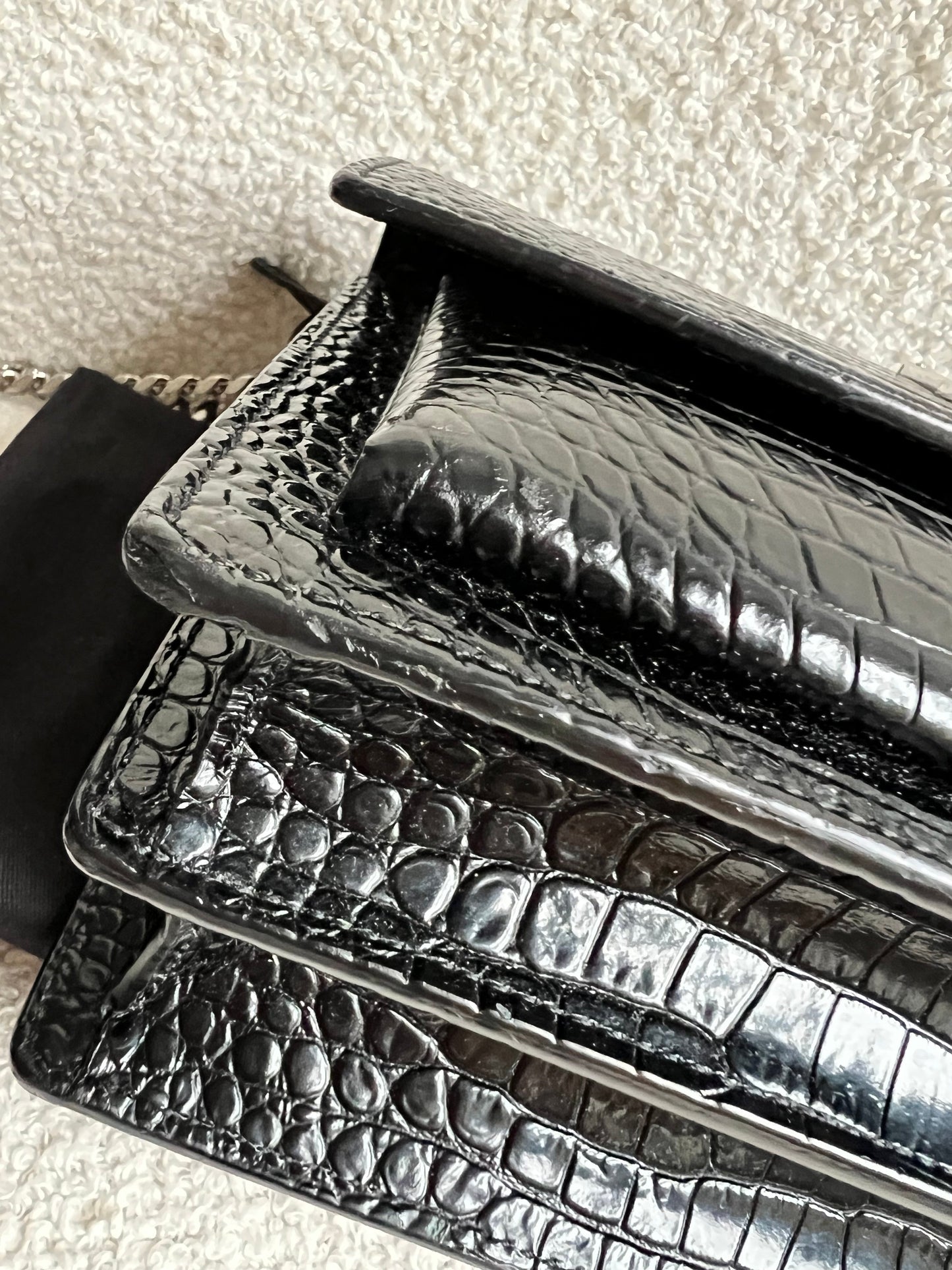 Yves Saint Laurent (YSL) Black Croc Medium Sunset with Silver Hardware (RRP £2,200)