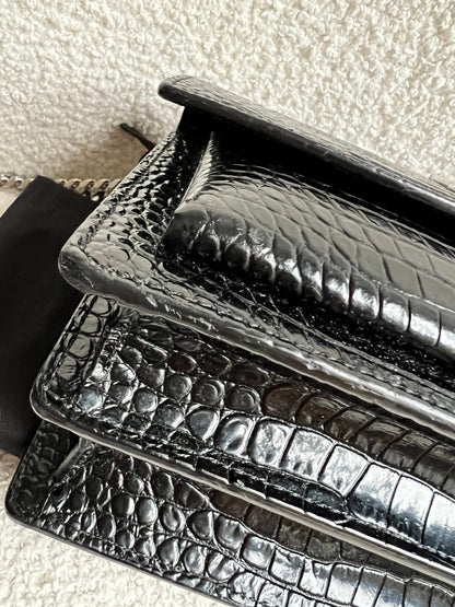 Yves Saint Laurent (YSL) Black Croc Medium Sunset with Silver Hardware (RRP £2,200)