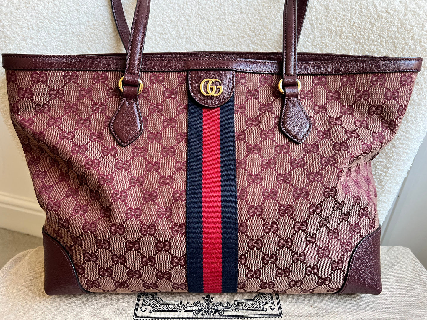 Gucci Burgundy Ophidia GG Supreme Medium Tote