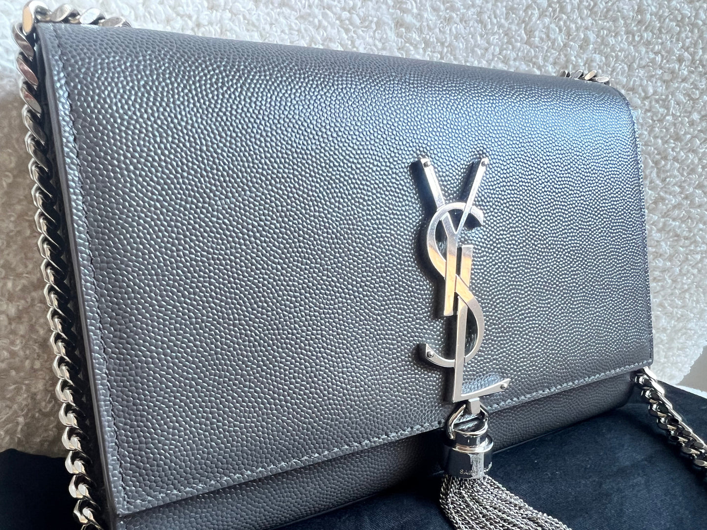 Yves Saint Laurent (YSL) Light Grey Small Kate Tassel (RRP £1,550)