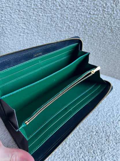 Mulberry Medium Part Around Zip Wallet in Navy and Emerald Printed Goat