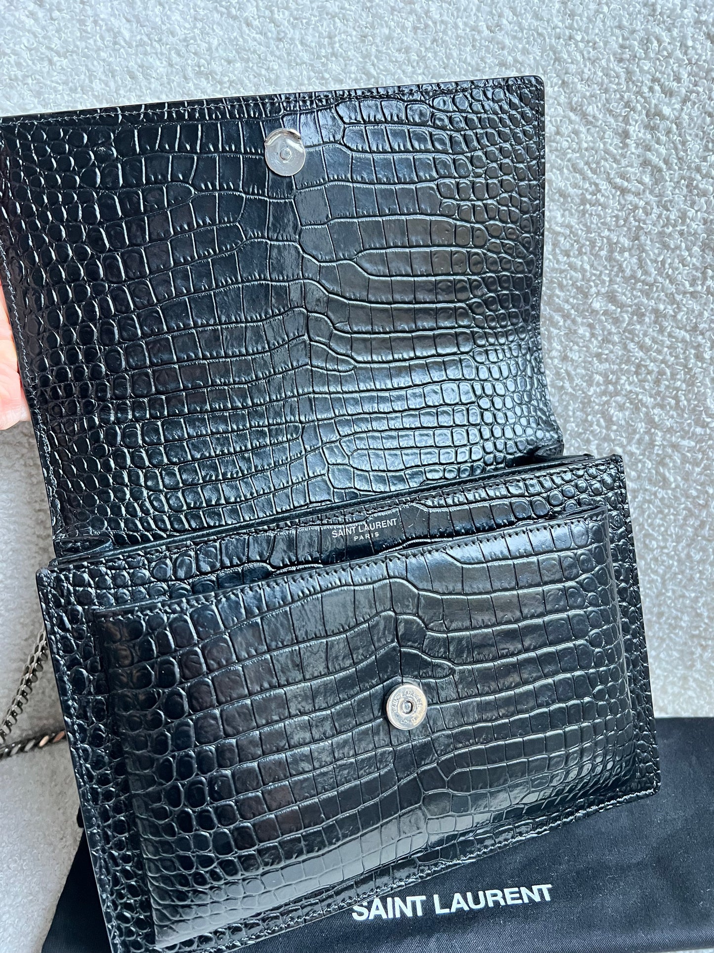 Yves Saint Laurent (YSL) Black Croc Medium Sunset with Silver Hardware (RRP £2,200)