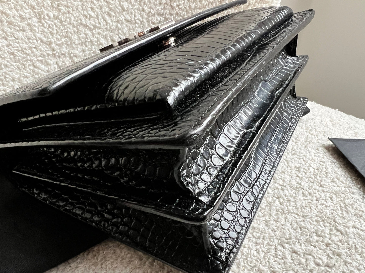 Yves Saint Laurent (YSL) Black Croc Medium Sunset with Silver Hardware (RRP £2,200)