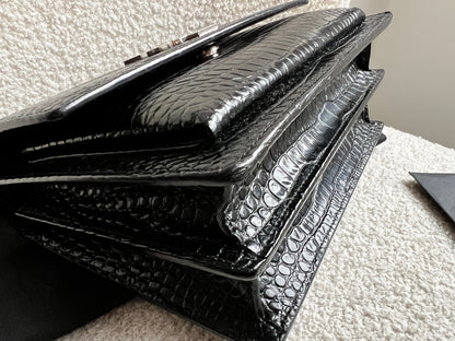 Yves Saint Laurent (YSL) Black Croc Medium Sunset with Silver Hardware (RRP £2,200)