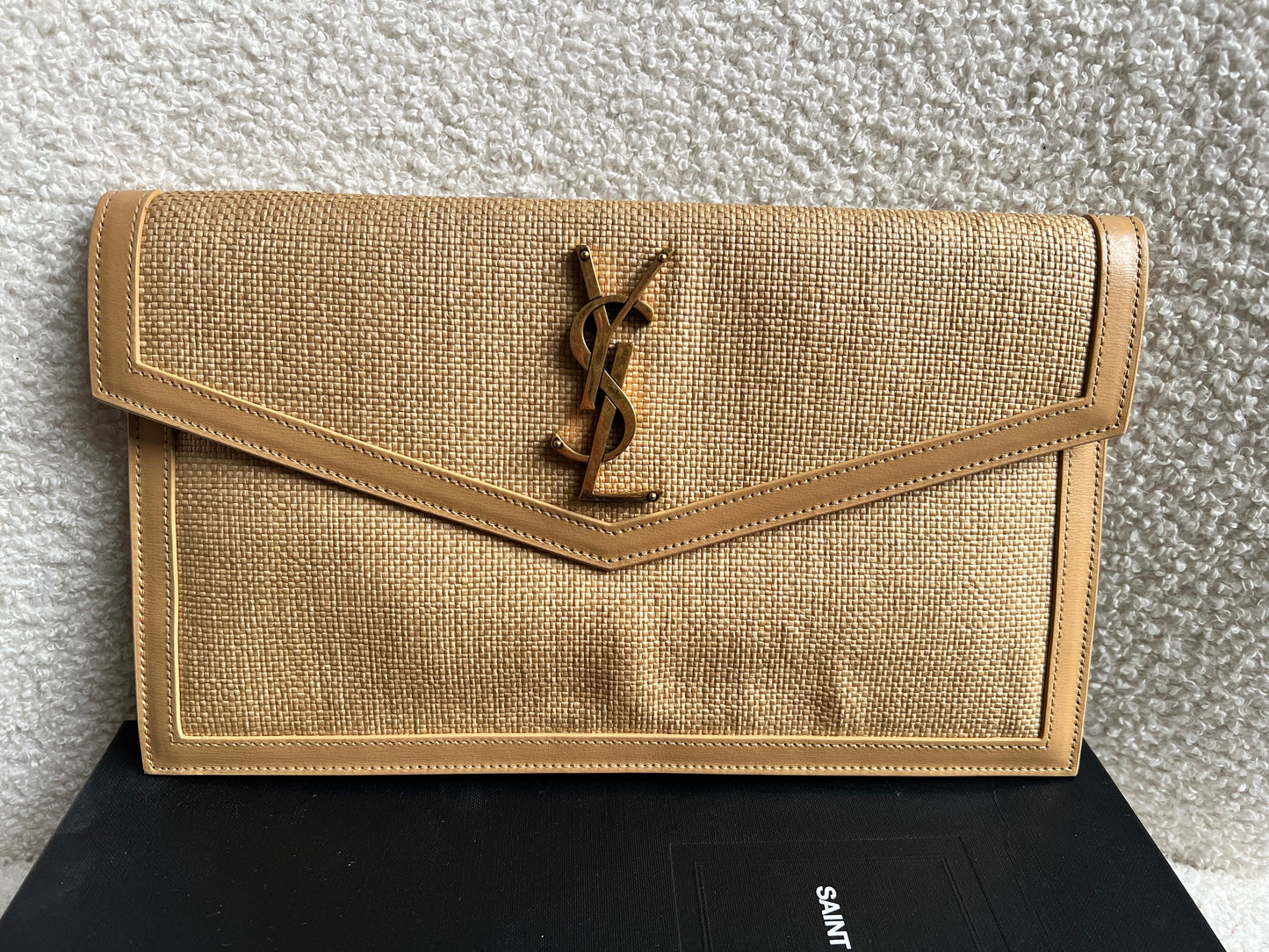 Yves Saint Laurent (YSL) Raffia Uptown Pouch Clutch (RRP £535)