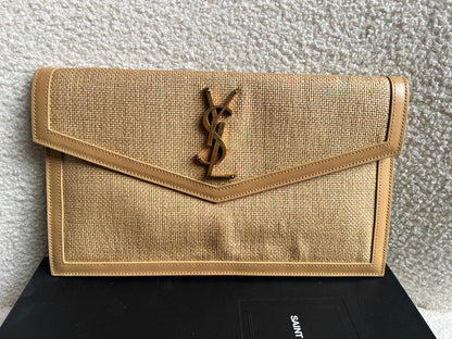 Yves Saint Laurent (YSL) Raffia Uptown Pouch Clutch (RRP £535)