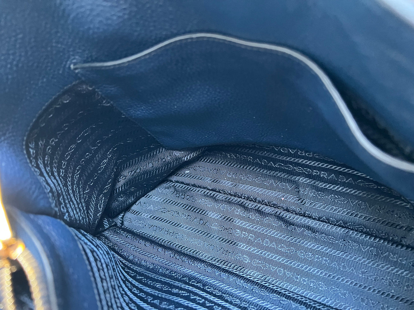 Prada Blue Vitello Daino Two Way Tote