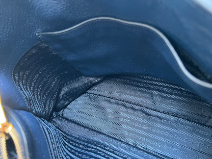 Prada Blue Vitello Daino Two Way Tote