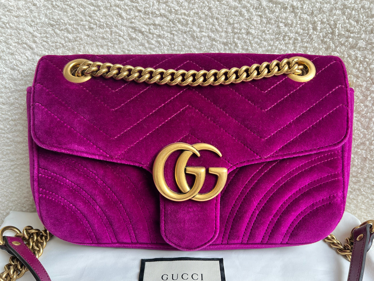 Gucci GG Fuchsia Velvet Marmont Small Shoulder Bag (RRP £1490)