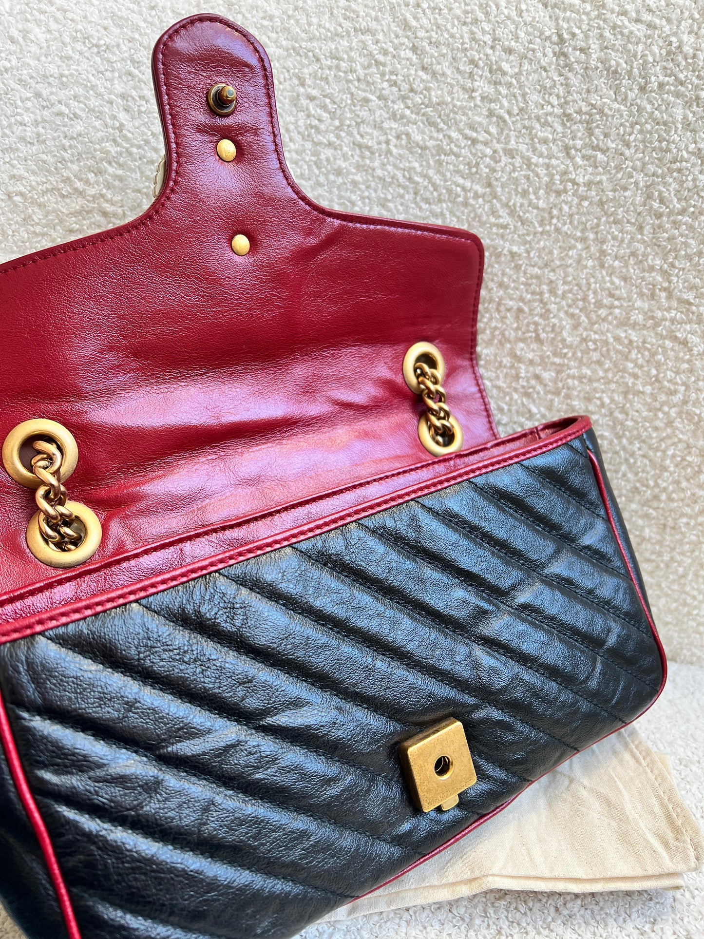 Gucci GG Black and Red Torchon Marmont Small Shoulder Bag