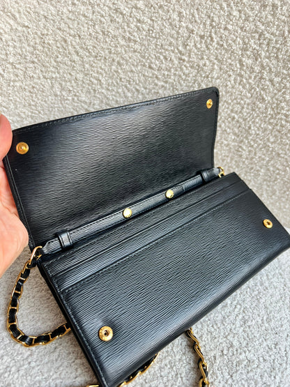 Prada Black Saffiano Wallet on Chain with Gold Hardware
