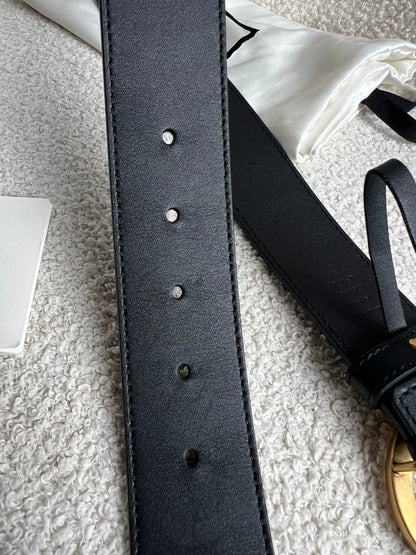 Gucci GG Marmont Black Wide Leather Belt with Shiny Gold Buckle (RRP £410)