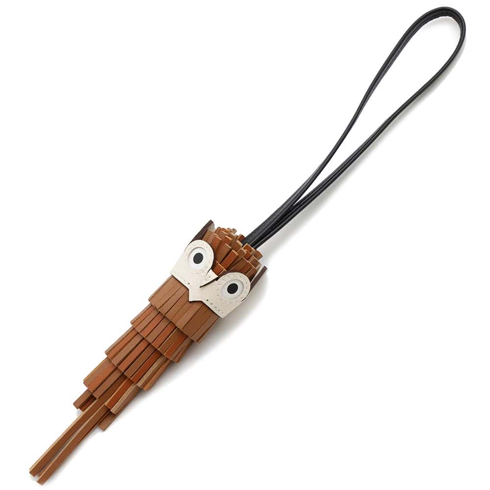 HERMES Bag Charm Chouette Gold/Nata/Black/Pande Epice/White Lambskin Epsom Swift Leather