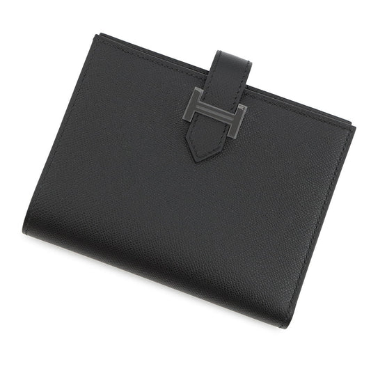 HERMES Bean compact Black Veau Madame