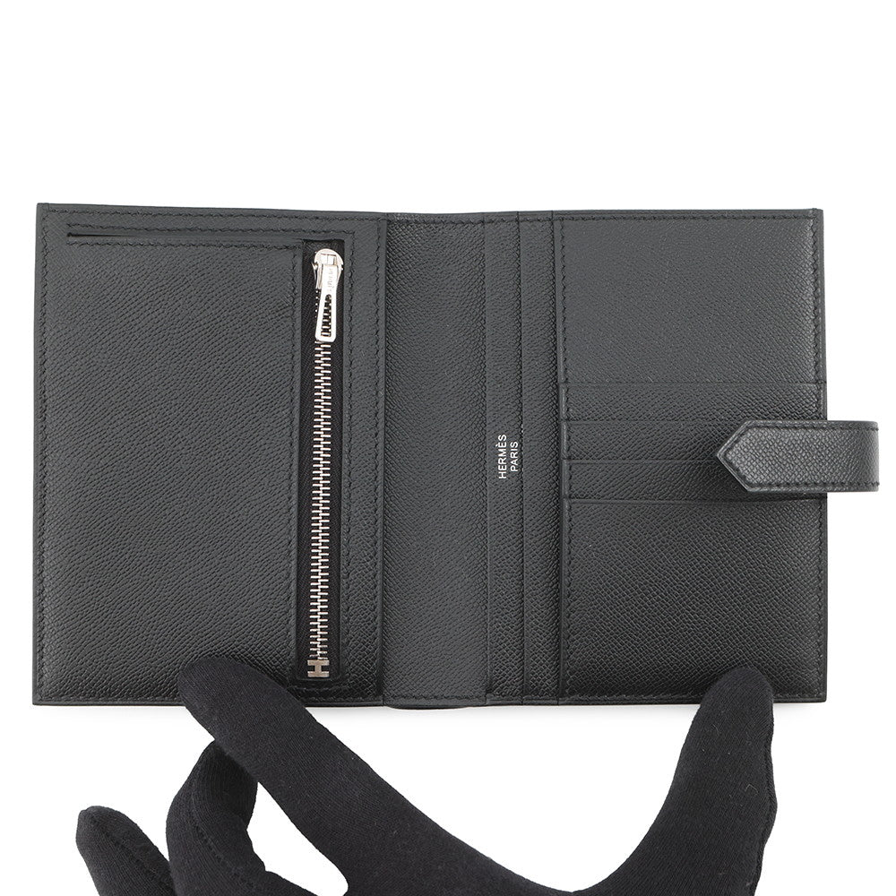 HERMES Bean compact Black Veau Madame