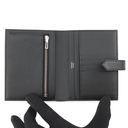 HERMES Bean compact Black Veau Madame