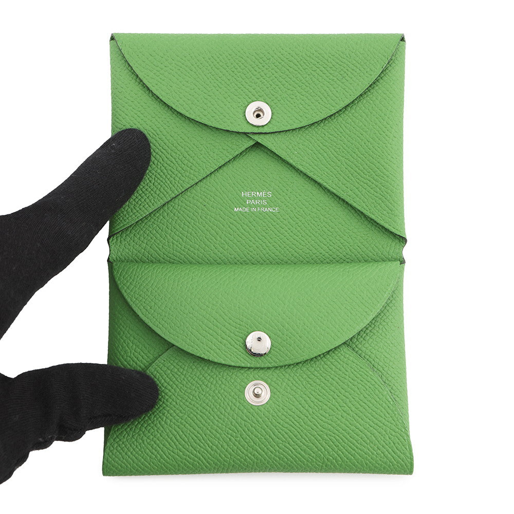 HERMES Calvi Duo Vert Yucca Epsom