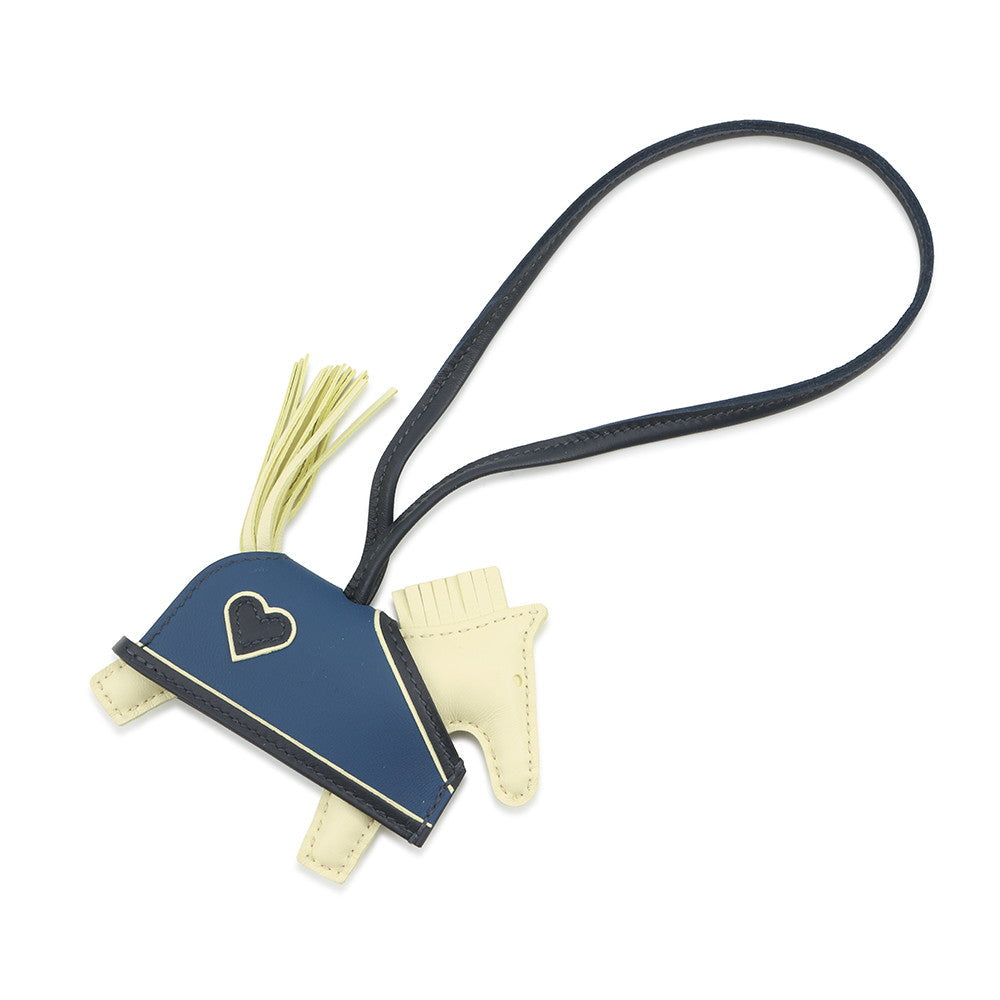 HERMES Rodeo Loveo Cool Jaune Milton/Blue Tie/Blue Nuit Lambskin Swift Leather Size PM