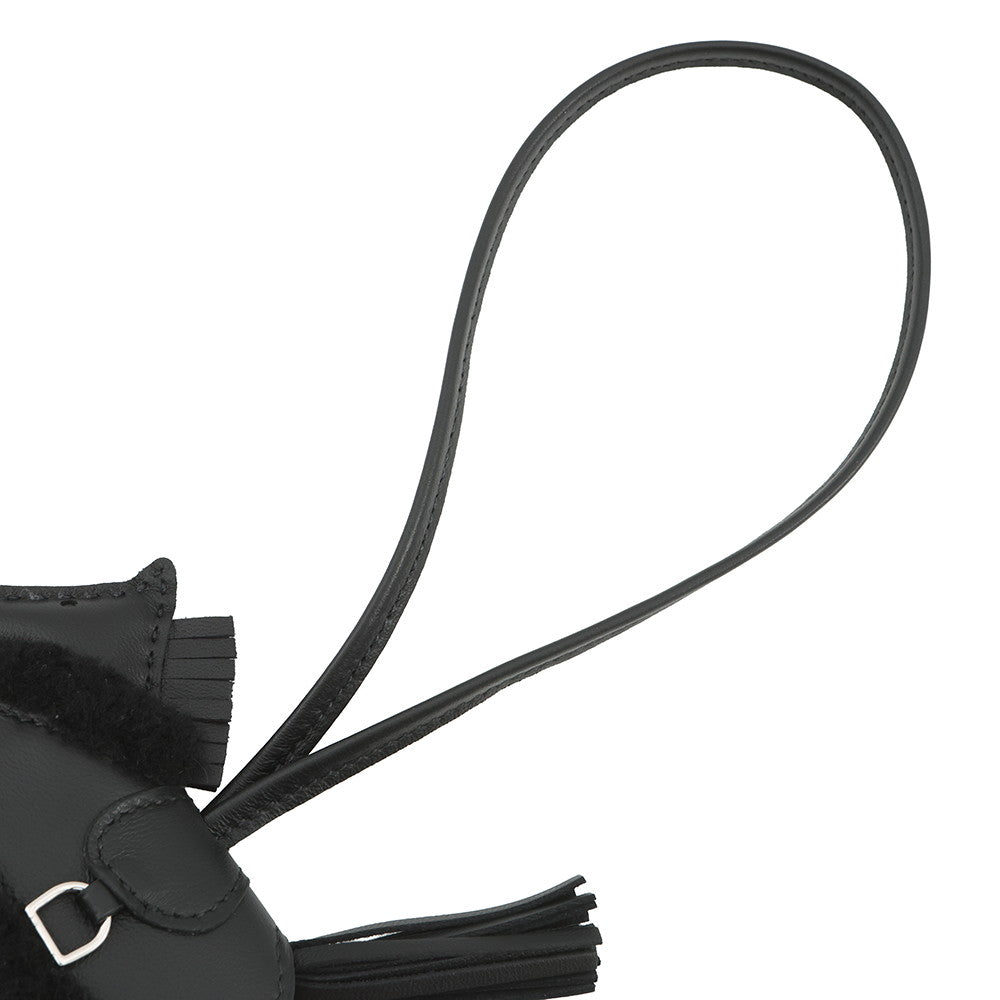 HERMES Rodeo Loveo Plush Black Lambskin Mouton Size PM