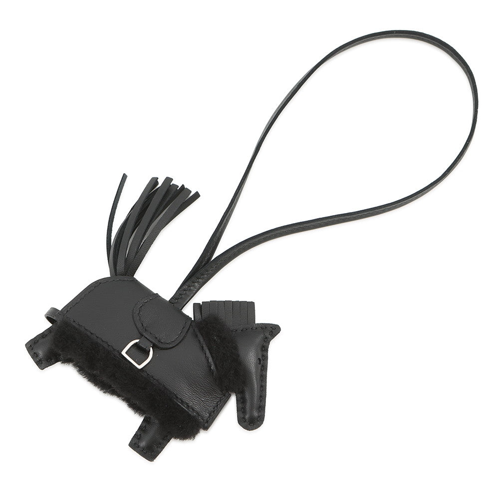 HERMES Rodeo Loveo Plush Black Lambskin Mouton Size PM