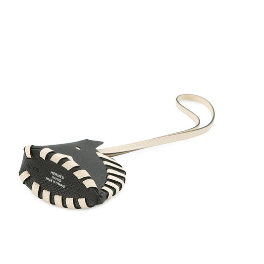 HERMES Cheval Tresse Bag Charm Black / Nata Epsom