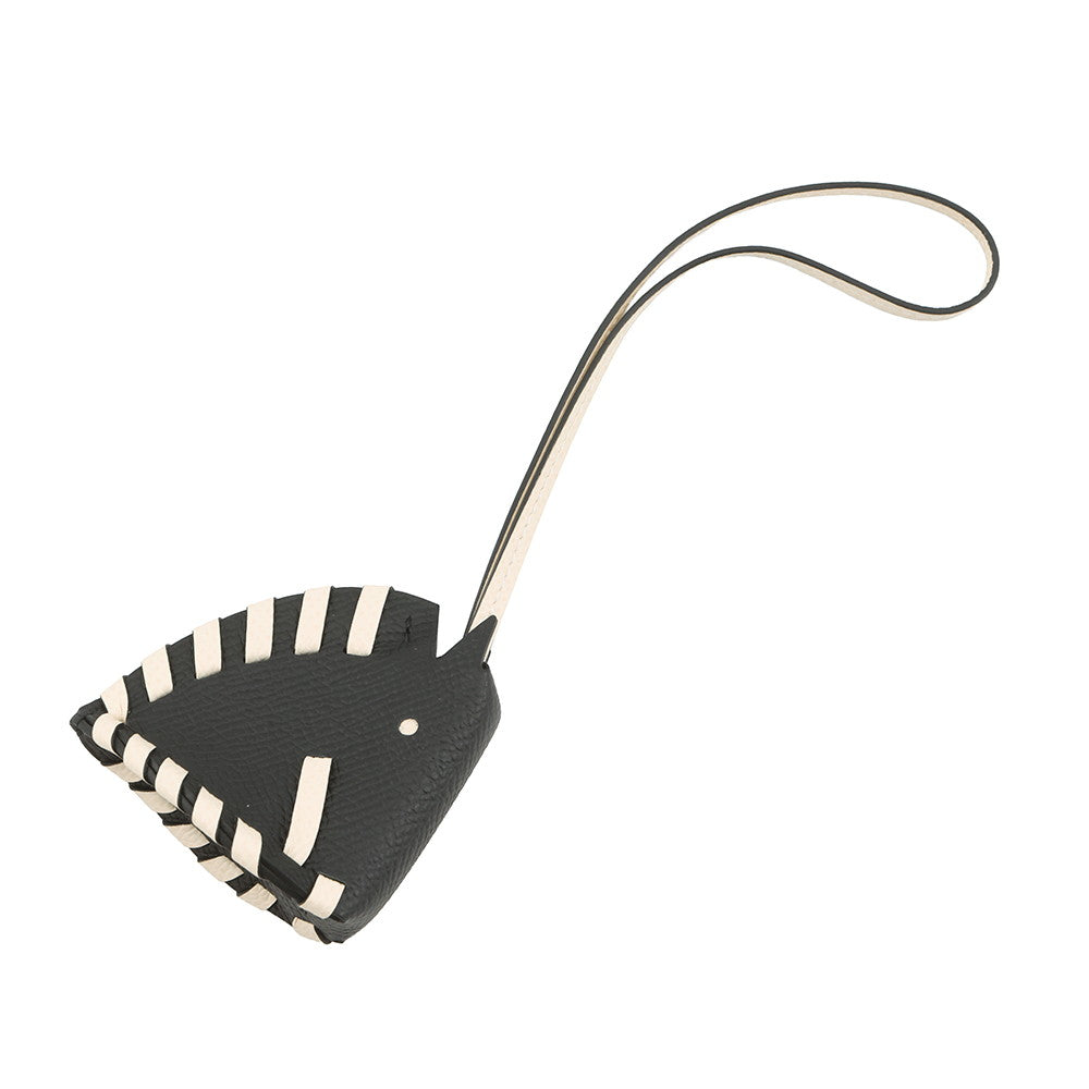 HERMES Cheval Tresse Bag Charm Black / Nata Epsom