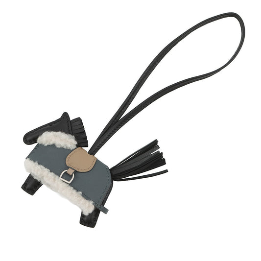 HERMES Rodeo Loveo Plush Black/Vert Mangrove/Beige Malfar Lambskin Mouton Size PM