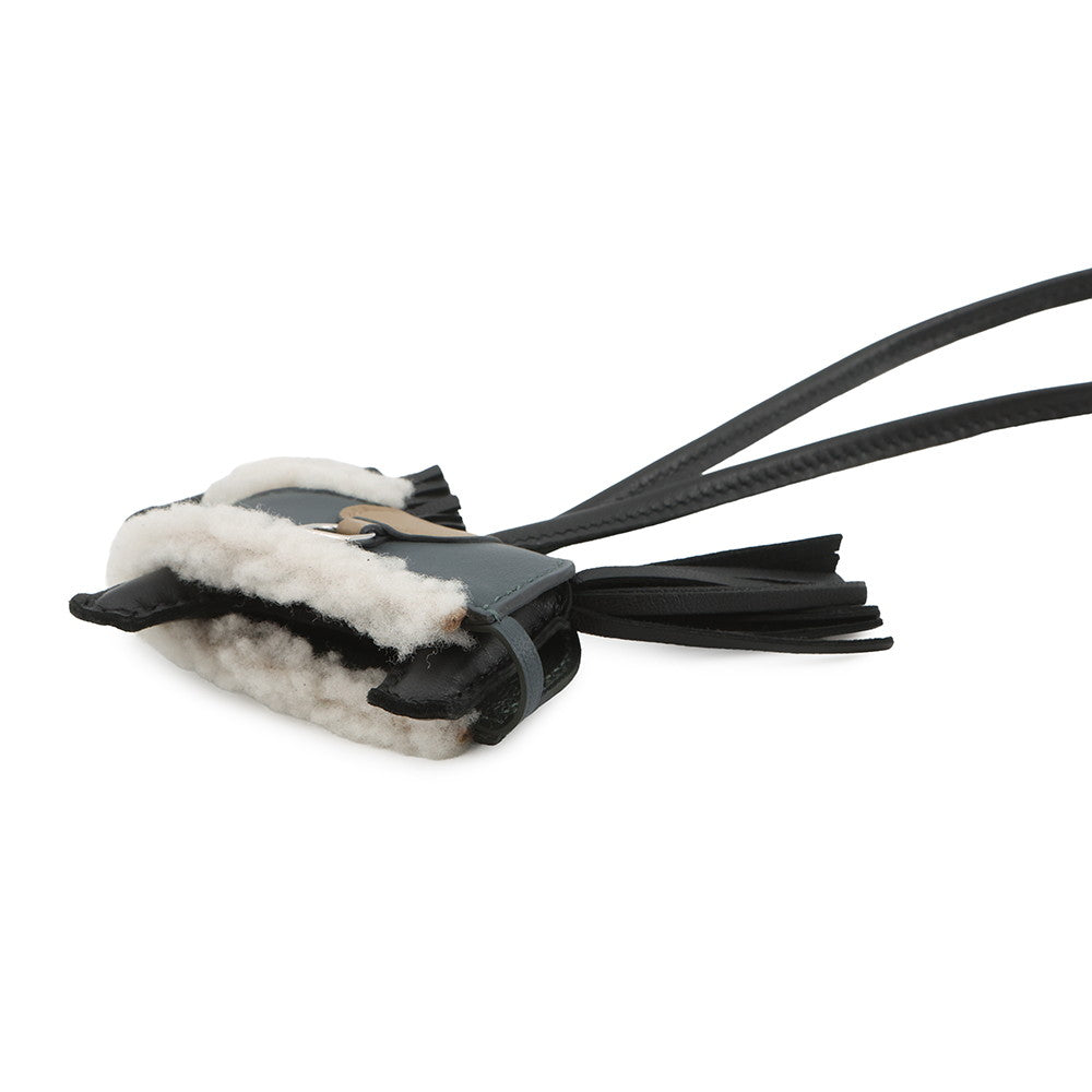 HERMES Rodeo Loveo Plush Black/Vert Mangrove/Beige Malfar Lambskin Mouton Size PM