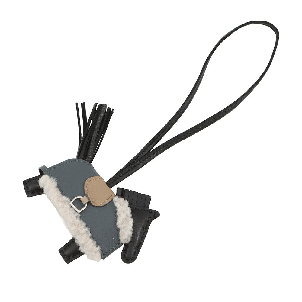 HERMES Rodeo Loveo Plush Black/Vert Mangrove/Beige Malfar Lambskin Mouton Size PM