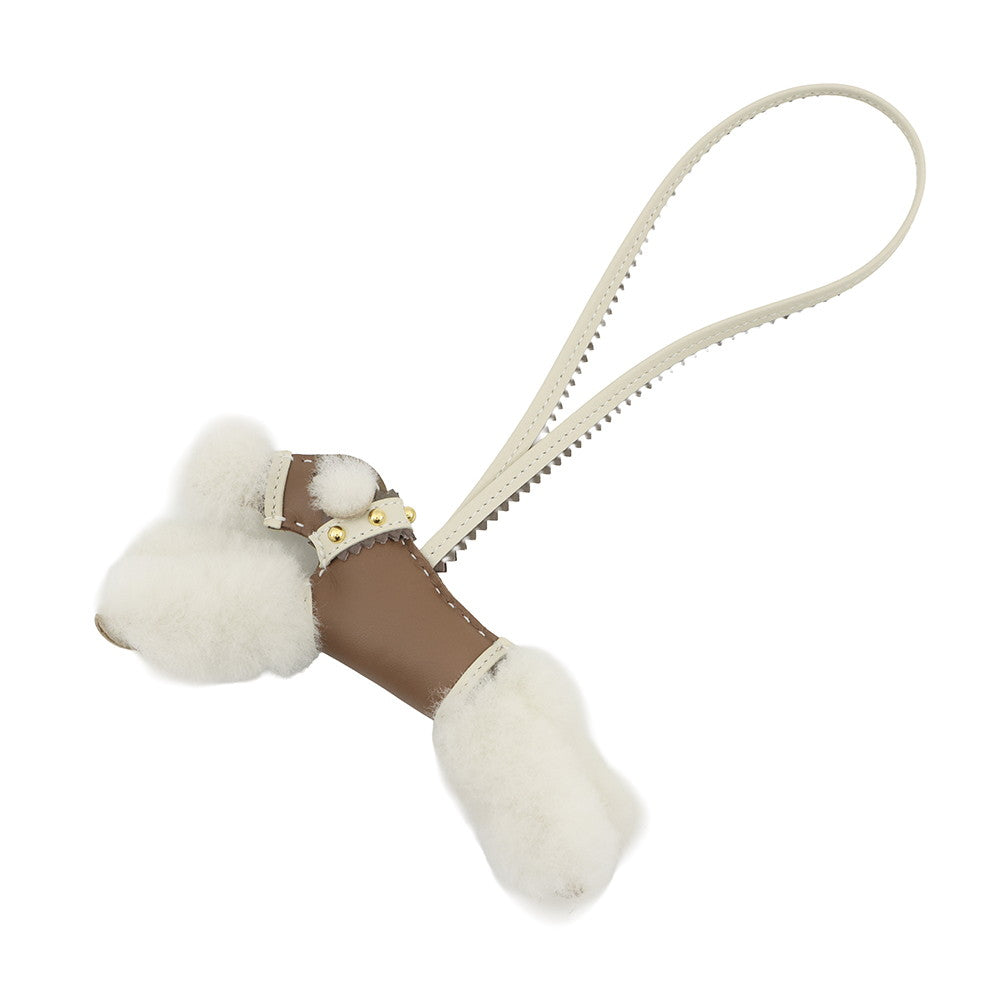 HERMES Buddy Bag Charm Epic Etoupe/Craie Lambskin Mouton Size PM