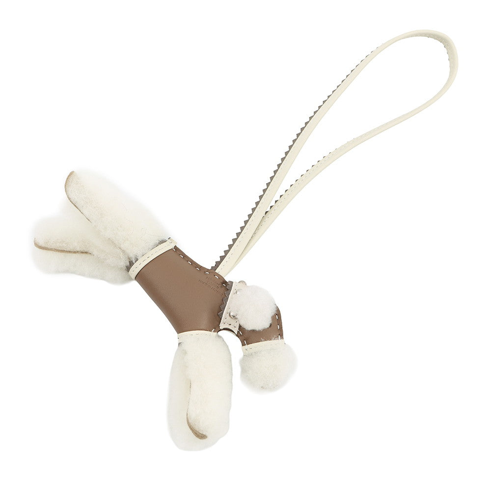 HERMES Buddy Bag Charm Collar Etoupe/Craie Lambskin Mouton