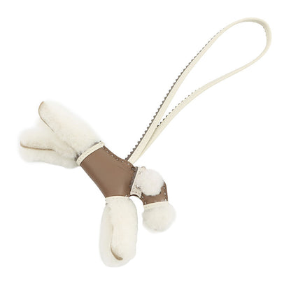 HERMES Buddy Bag Charm Collar Etoupe/Craie Lambskin Mouton