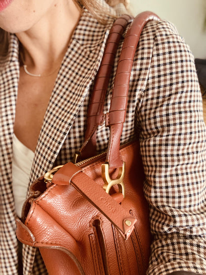 CHLOÉ MARCIE LARGE LEATHER HANDBAG IN CAMEL