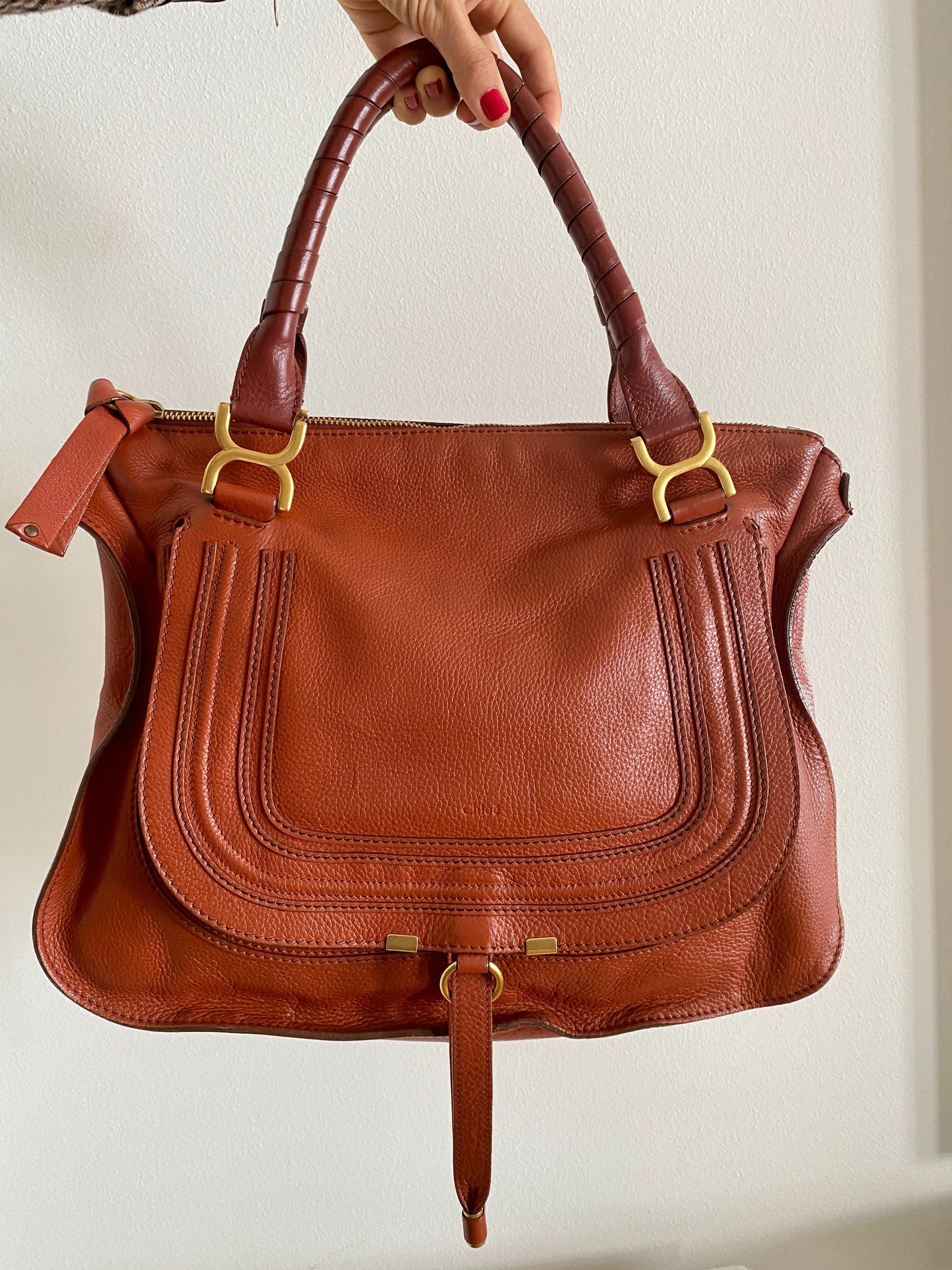 CHLOÉ MARCIE LARGE LEATHER HANDBAG IN CAMEL