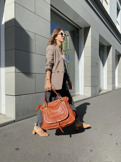 CHLOÉ MARCIE LARGE LEATHER HANDBAG IN CAMEL