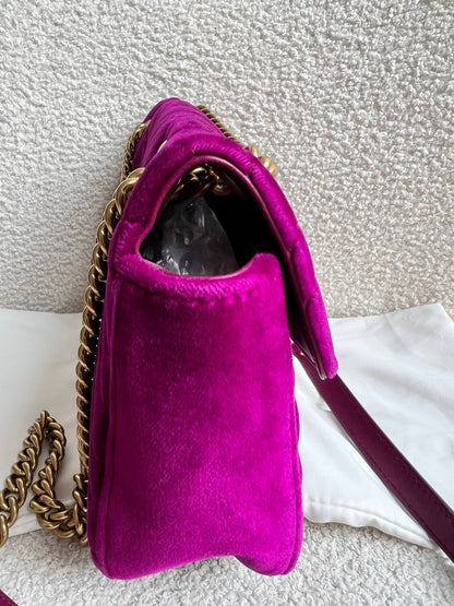 Gucci GG Fuchsia Velvet Marmont Small Shoulder Bag (RRP £1490)