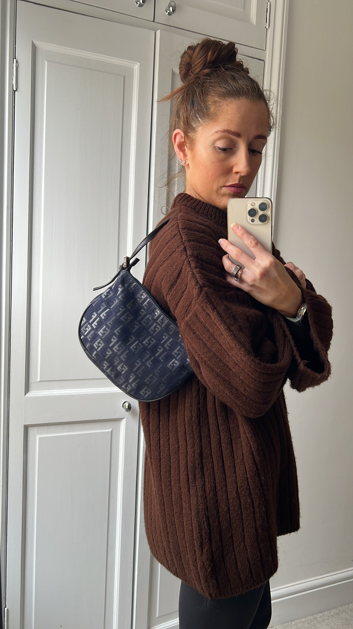 Fendi Denim Zucchino Canvas and Leather Shoulder Bag