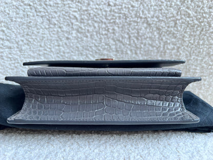 Yves Saint Laurent (YSL) Grey Croc Mini Sunset with Silver Hardware (RRP £1,545)