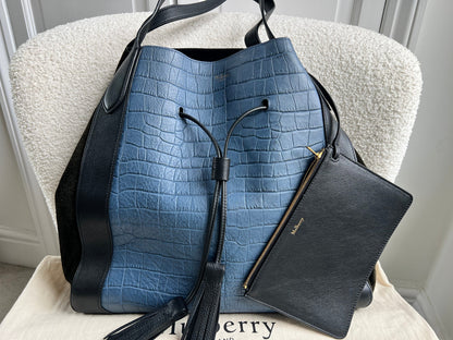 Mulberry Pale Navy Matte Croc, Silky Calf and Suede Millie Tote (£1,095)