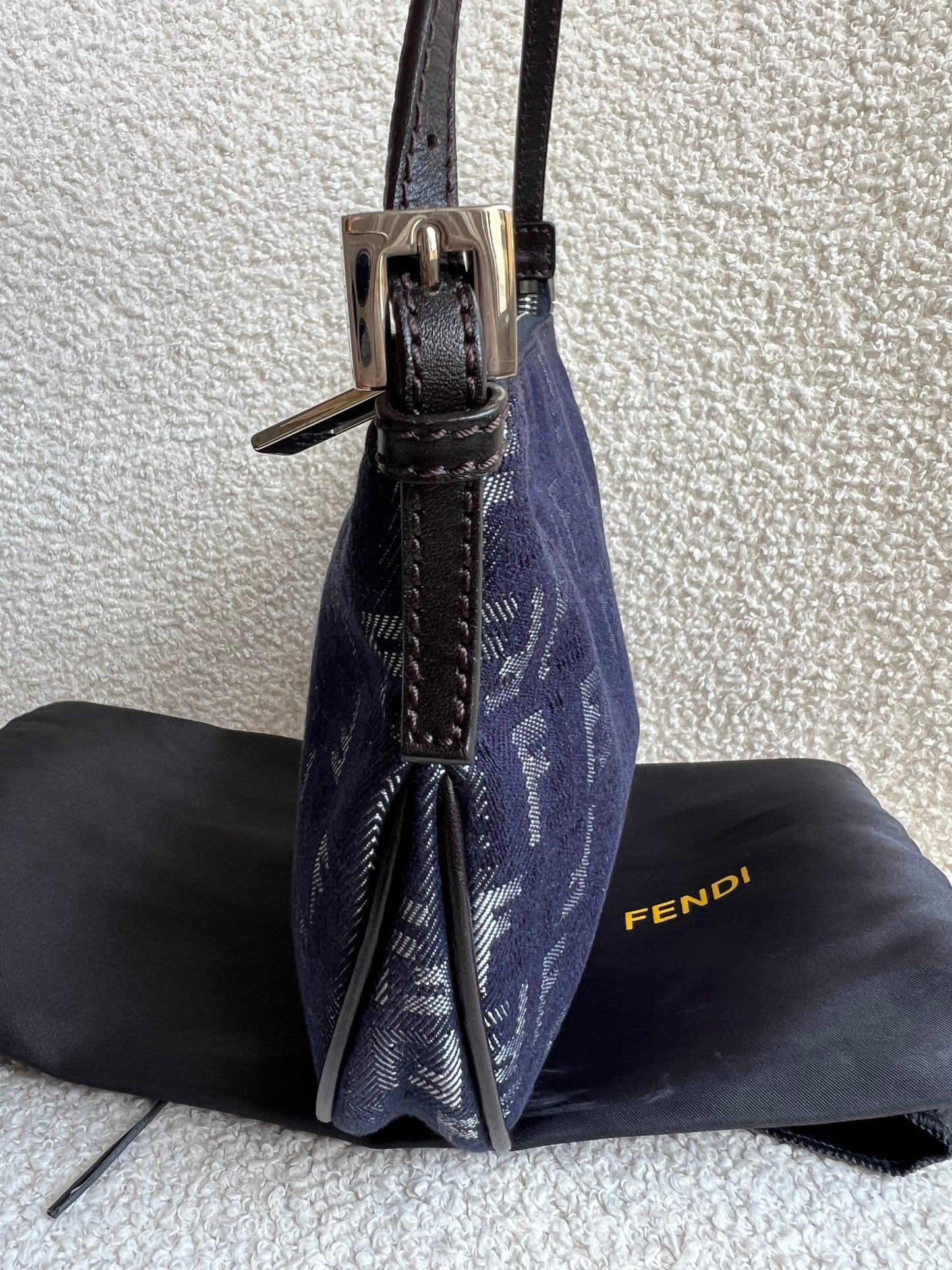 Fendi Denim Zucchino Canvas and Leather Shoulder Bag