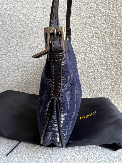 Fendi Denim Zucchino Canvas and Leather Shoulder Bag