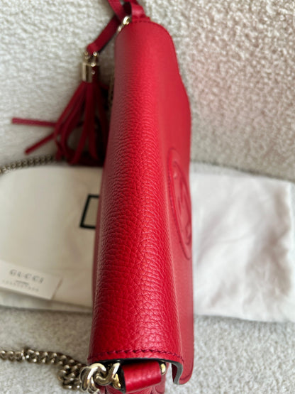 Gucci Red Soho Chain Crossbody Flap Bag