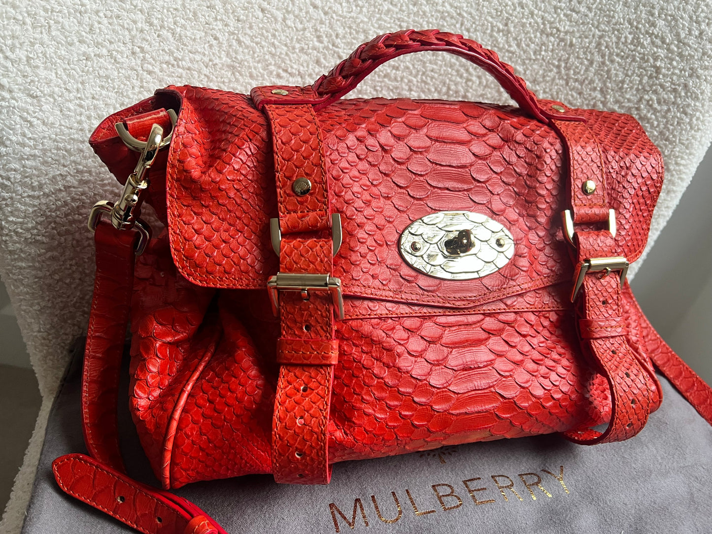 Mulberry Flame Red Silky Snake Print Regular Alexa (RRP £1100)