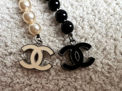 Chanel CC Black and White Beaded Long Lariat Necklace