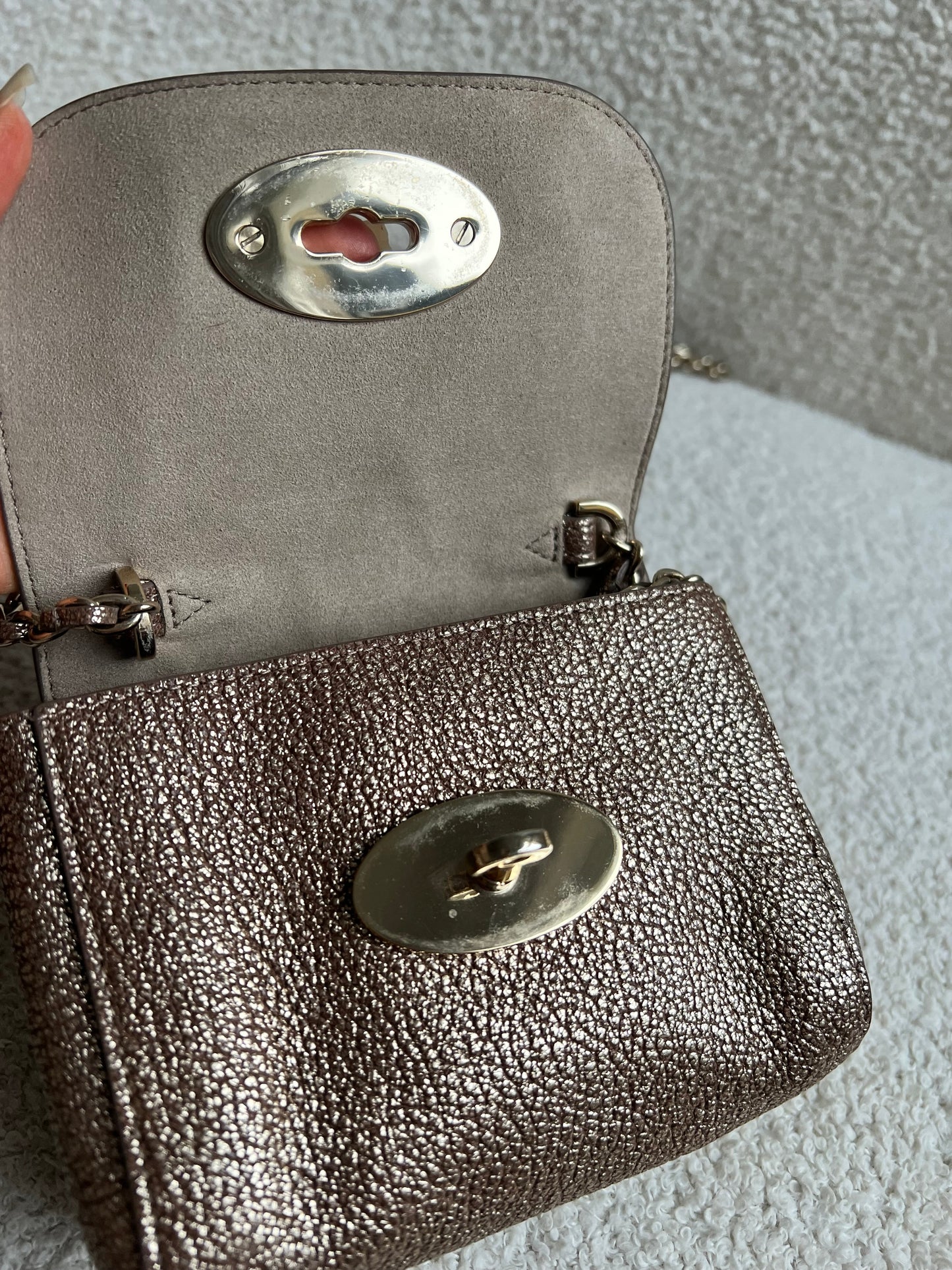Mulberry Metallic Mushroom Mini Lily with gold Hardware