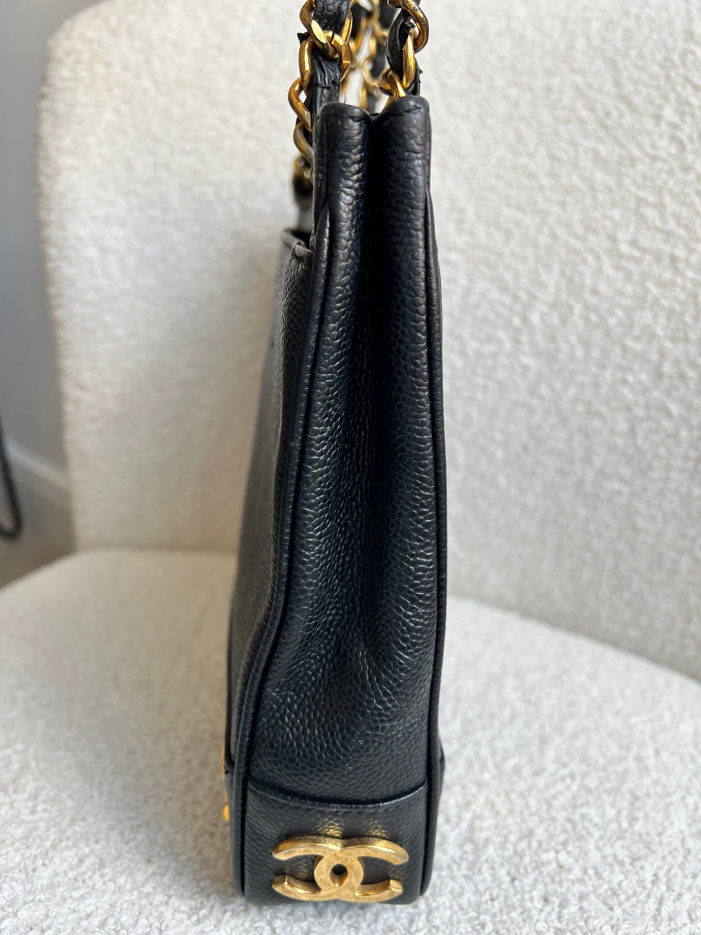 Chanel Vintage Black Caviar Chain Tote with 24k Gold Hardware