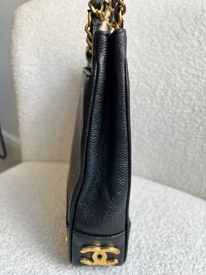 Chanel Vintage Black Caviar Chain Tote with 24k Gold Hardware