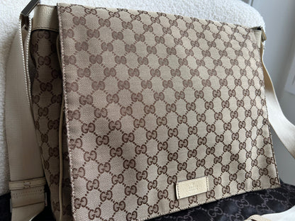 Gucci GG White Beige Canvas Messenger Bag