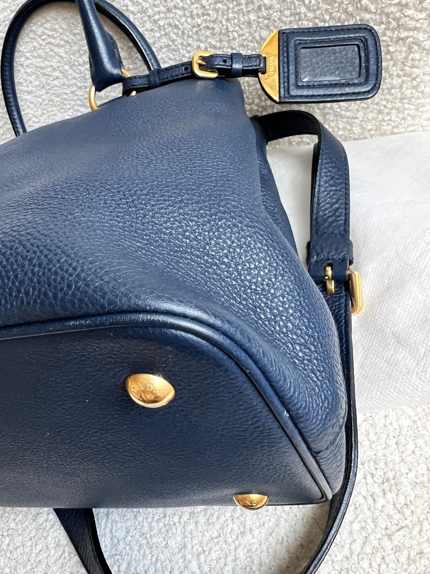 Prada Blue Vitello Daino Two Way Tote