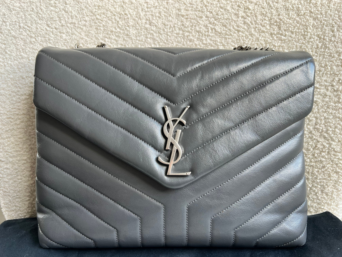 Yves Saint Laurent (YSL) Medium Grey Lou Lou Silver Hardware